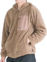 Y's factory もこもこ ボア フリース ジャケット メンズ ブルゾン コート 前開き ジップアップ 長袖 立ち襟 アウター アウトドア 秋冬 保温 防風(ブラウン/パーカータイプ,  M)