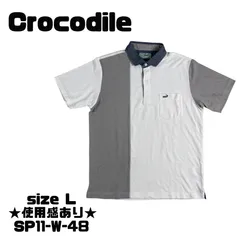 ★使用感あり★ Crocodile 半袖 ポロシャツ L ホワイト×グレー 送料無料 古着