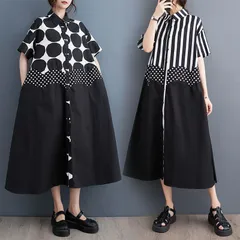 新品 2026新作 モード系　春物　夏ワンピース　大きいサイズ レディース ワンピース　ドット　ストライプ　春夏 秋 新品 半袖