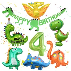 パーティーグッズ デコレーション 装飾 ハッピーバースデー 子供 男性 付き ガーランド Birthday Happy バルーン バルーン 数字 4歳 セット 飾り付け 風船 誕生日 恐竜 男の子