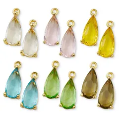 ガラスストーン カン付き しずく チャーム 長型 ラインストーン ペンダント ピアス アクセサリー パーツ 6色12個セット