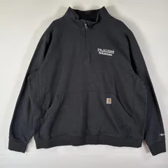 古着 カーハート Carhartt スウェット ハーフジップ トレーナー 企業ロゴ刺繍 ポケット 大きいサイズ XXXL  ダークグレー メンズ