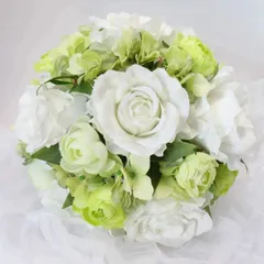 ✾ラウンドブーケ✾ホワイト&グリーン✾結婚式ウエディング✾ブートニアセット✾