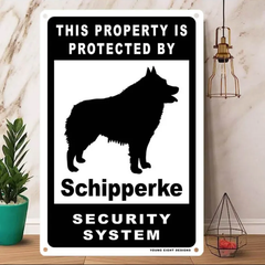 雑貨【Schipperke/スキッパーキ】  Dog ドッグ  犬    メタルポスタ―　Security  セキュリティー 警告  ヤードサイン メタルプレート  ブリキ看板  -184