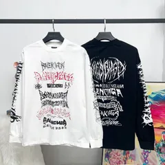 【本日限定特価】BALENCIAGA メンズ＆レディース ロングスリーブ Tシャツ ニューイヤー限定 直噴プリント ブラック/ホワイト XS-L [本日特価|新品未使用品]