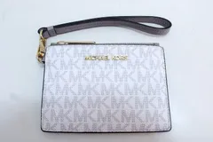 【219013】MICHAEL KORS マイケルコース  リストレット パスケース MKモノグラム ホワイト×グレー