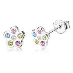 【数量限定】[JeryWe] 925 シルバー低刺激性かわいい花のスタッドピアス女性女の子色とりどりのキュービックジルコニアフラワーイヤリングスタッドジュエリーギフト