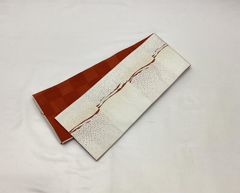 半幅帯/美品/白×オレンジ/合繊/小袋帯/ゆかた/女物/未仕立て【ゆずりは】　9854