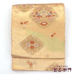レディース 603mn81◇洗える帯 長尺 市松短冊小花尽くし文 菊 花七宝 