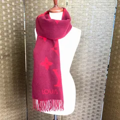 f001 H 良品 ルイ・ヴィトン マフラー 赤 レッド エシャル レイキャビック カシミヤ100％ M75505