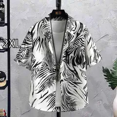 [2XL]春 コーデ メンズ 用 服 シンプル ファッション オシャレ 大人 かっこいい 紳士服 半袖 花柄 シャツ 夏  カジュアル 通勤スタイル 重ね着コーデ ゆったりシルエット さらっと着 普段使い