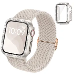 【人気商品】女性専用 アップルウォッチカバーベルト 全面保護ケースSeries クリスタルダイヤ付き 40mm 一体型 6 Bandとケース 互換用のiWatch カバー付き 5 キラキラ Watch Apple 4 Apple バンド 編みナイロン製アップル