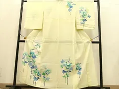 平和屋着物＊夏物　訪問着　絽　枝花文　暈し染め　銀彩　正絹　逸品　BAAT4011pk