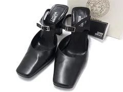■美品■ GIANNI VERSACE ジャンニ ヴェルサーチ メデューサ レザー ヒール ミュール サイズ 35 1/2 (約22.5cm) ブラック系 DK0457