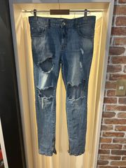 moonage devilment デニムパンツ ジーンズ ジーパン スリムパンツ スキニーパンツ ダメージジーンズ インディゴ サイズM A-430