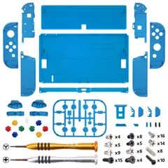 本体ではない-eXtremeRate Nintendo Switch OLEDコンソールに対応用バックプレート&キックスタンド、有機elに対応用ジョイコンハンドヘルドコントローラーハウジング、フルセットボタンが付き【クリアブルー】
