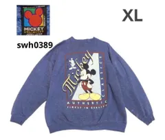 90s00s ミッキーマウスプリントスウェットトレーナーXLブルーアメリカ製生地　swh0389