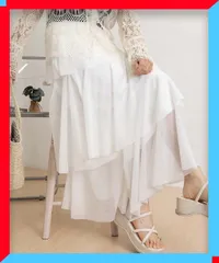 新品 スカート レディース チュールティアード ハイウエスト フェミニンボトムス Aライン 白 着やせ 体型カバー 【送料無料】