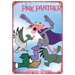 【841】新品 レトロ アルミ看板 ★ Pink PANTHER ★ ピンクパンサー 映画 アニメ アメリカン雑貨 ガレージ フェンス ヴィンテージ ブリキ看板