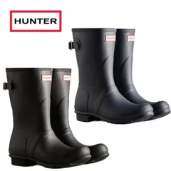 【HUNTER】ハンター レインシューズ レインブーツ オリジナルバックアジャスタブルショート WFS1013RMA NAVY BLACK 長靴