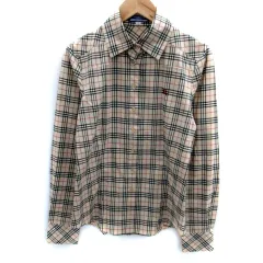 バーバリーブルーレーベル BURBERRY BLUE LABEL カジュアルシャツ 長袖 ノバチェック柄 ロゴ刺繍 38 M マルチカラー ベージュ /SM35 ■GY12