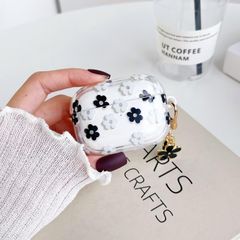 【在庫処分】人気 レディース 可愛い 付き 女性用 ペンダント/キーチェーン おしゃれ 透明ケース ソフト デザイン 花柄 TPU 花 ホワイト ブラック エアーポッズ かわいい シリコーン プロ クリア ケース 2 2 Pro Airpods ケース 適用