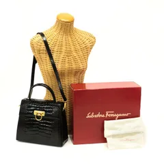 サルバトーレ フェラガモ Salvatore Ferragamo ガンチーニ トップハンドルバッグ クロコダイル (レザー) エキゾチックレザー AK4788 ハンドバッグ 2WAYバッグ ショルダーバッグ ブラック / ゴールド 中古 mat07001