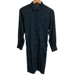 美品 PS Paul Smith ピーエスポールスミス フラワープリント 小花柄 長袖 ひざ丈 シャツワンピース サイズ38 ブラック レディース 古着 中古 USED