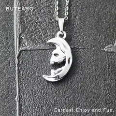 月と禍々しいスカルのネックレス ― メンズ ネックレス ペンダント 月 スカル ドクロ 骸骨 プチギフト アクセサリー 三日月 グッズ 雑貨 個性的 お守り 厄除け― 000520