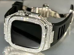クリスタルシルバーRS★アップルウォッチバンド ラバーベルト ステンレス カバー　Apple Watch ケース 44mm 45mm 4 5 6 7 8 se メンズ レディース スポーツ