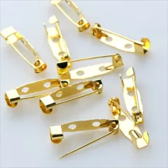 Q-164 ブローチピン 20mm  10個【ゴールド】金 ピンブローチ 金具 パーツ ハンドメイド アクセサリー 手芸 コサージュピン ウラピン 造花ピン 1ホール　ハンドメイド　アクセサリーパーツ
