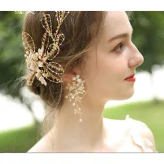 新品 未使用 イヤリング/ピアスウェディングアクセサリー ブライダルお花ゴールド