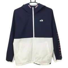 【超美品】ニューバランスゴルフ フード付きブルゾン ネイビー×白 袖ロゴプリント  レディース 2(L) ゴルフウェア New Balance
