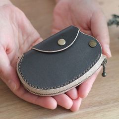 キーケース 【グレー】 T-46 ファスナー 右利き・左利き対応 鍵収納2WAY スマートキー対応 本革 レザー