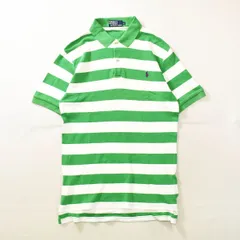 90sビンテージ ラルフローレン ボーダー柄 半袖 ポロシャツ L 緑x白