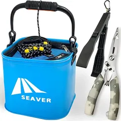 SEAVER シーバー 釣り 水汲み バケツ バッカン 22cm( 3点セット ブルー,  3点セット)
