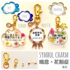 【お知らせシンボルチャーム(ブローチ)】ハンドメイド♡花粉症 喘息 障害 アレルギー くも ねこ ロゼット 猫 ヘルプマーク レジン