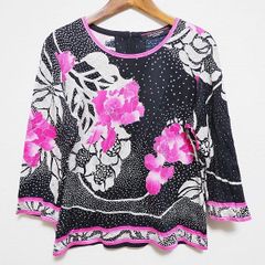 美品✨LEONARD 花柄 カンカン チュニック サイズ40 トリム 黒 ピンク