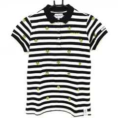 【美品】ジャックバニー×ドラえもん 半袖ポロシャツ 白×黒 ボーダー 鈴柄  レディース 2(L) ゴルフウェア Jack Bunny