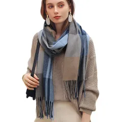 チェック_青＋灰 [KOEKOI] マフラー レディース チェック柄 大判 ストール レディース ショール 防寒 防風 肩掛け 肩掛け 巻き物 防寒 暖かい メンズ マフラー かわいい 冬 厚手 秋冬 大判マフラー スカーフ 大きめサイズ 羽織り (チェック,