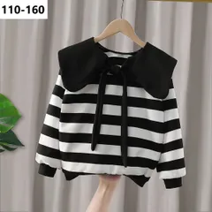 トレーナー トップス キッズ 薄手 子供服 長袖 襟付き 女の子 Tシャツ ２way ボーダー柄 春秋 ジュニア 子供スウェット キッズトレーナー キッズ服 ゆったり 可愛い カジュアル お出かけ コーデ KUFC067(110-160)