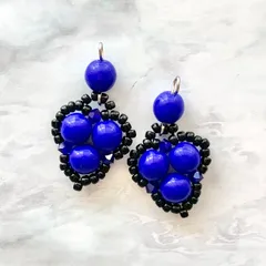 【選べる金具】チェコビーズ スワロフスキークリスタル リーフモチーフ ピアス イヤリング ブルー コバルト No.1789