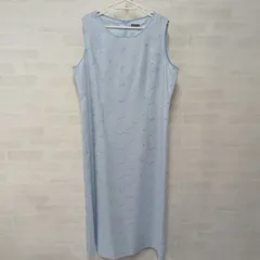 [SEPIA]セピア ロングワンピース ノースリーブ レディース 花柄 刺繍 古着 サイズF2 LL ライトブルー（い-215，シ）