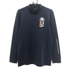 【美品】カッパ 長袖ハイネックシャツ ネイビー ロゴライトグレー ストレッチ  メンズ L ゴルフウェア Kappa