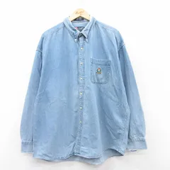 XL/古着 ラルフローレン チャップス 長袖 ブランド シャツ メンズ 90s ワンポイントロゴ 大きいサイズ ロング丈 コットン ボタンダウン 紺 