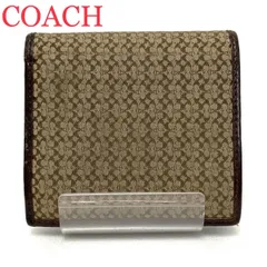 COACH コーチ 2つ折り財布 ミニシグネチャー柄 カーキ×ダークブラウン