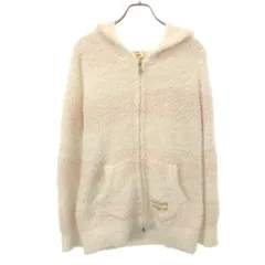 ジェラートピケ ボーダー 長袖 ふわもこ ルームウェア ホワイト×ピンク gelato pique ジップパーカー ジェラピケ レディース 古着 【240216】