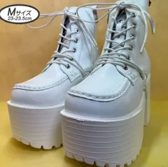 ☆新品未使用☆ Ｍサイズ 23cm-23.5cm ヨースケ YOSUKE 厚底ブーツ レディース ホワイト ショートブーツ 厚底 レースアップブーツ 編み上げブーツ 白 MY1092-446