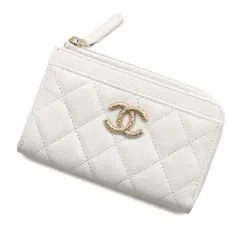 シャネル コインケース マトラッセ ココマーク キャビアスキン AP4091 フラグメント カードケース 白