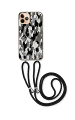 iPhone14ProMax アイフォン14 プロマックス スマホケース ショルダーストラップ 紐 付き 迷彩模様 カモフラ 迷彩柄 アウトドア 自衛隊 かっこいい ブラック カラー01